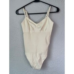 OQQ Ribbed Bodysuit Tank Top‎ Sleeveless Beige Summer Casual Womens